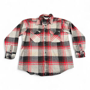 Vintage McGregor Shirt Adult LARGE TALL Gray Plaid Flannel Cotton Workwear 80s